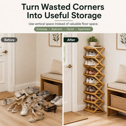 🔥Buy 2 Get 20% OFF🔥Foldable Bamboo Accordion Shoe Rack